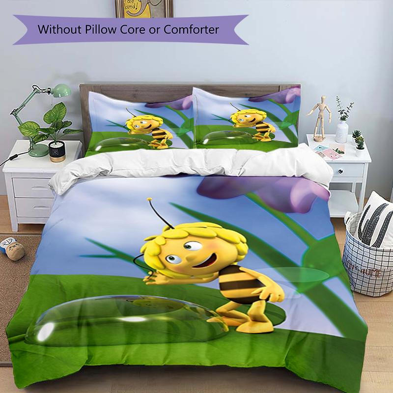 3pcs maya the bee Bedding Set Duvet Cover Closure Includes 1 Duvet Cover & 2 Pillowcases, Soft and Comfortable for All Seasons.