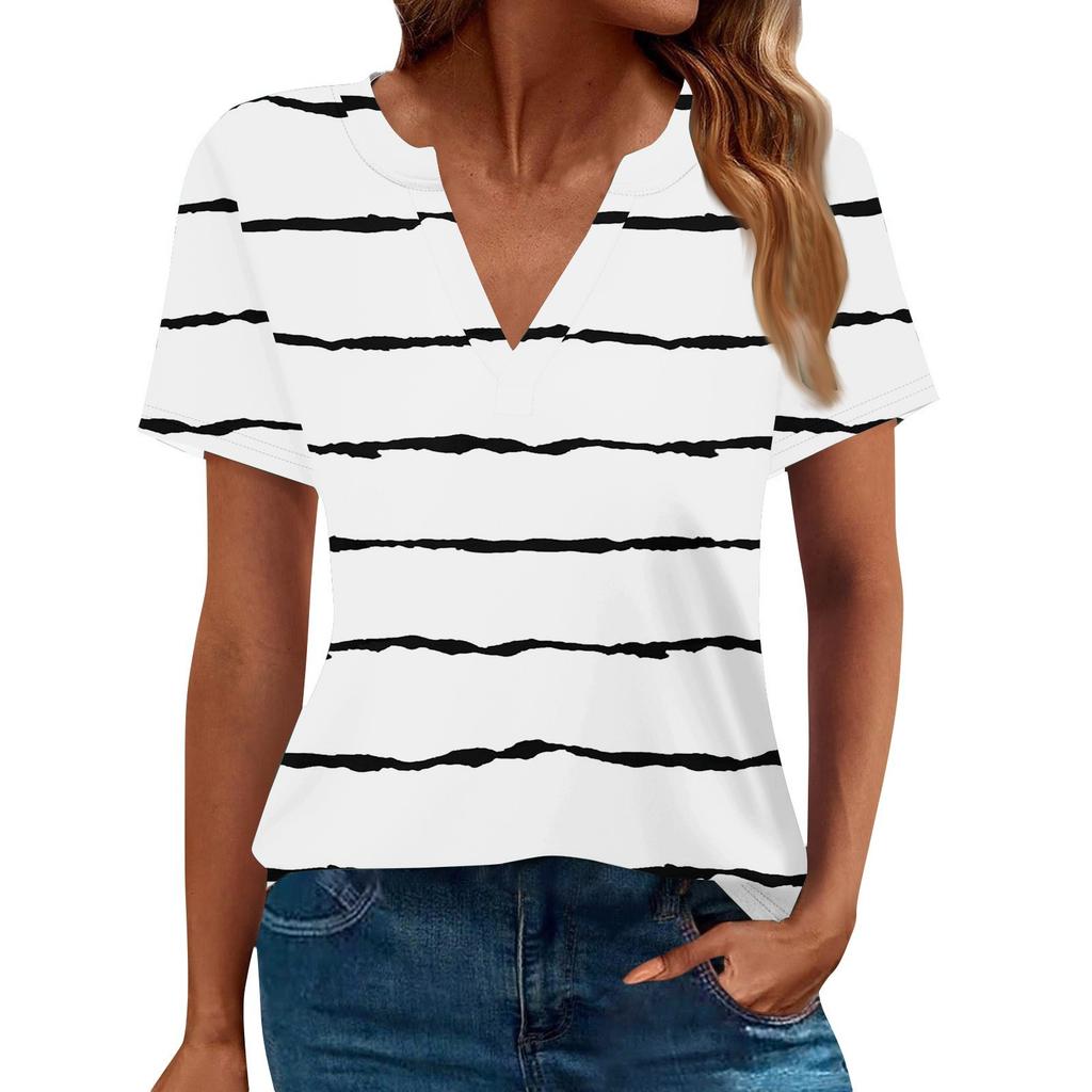 Women's Summer Short Sleeve V Neck Shirt Business Casual Loose T-Shirt Trendy Fashion Clothing Tops