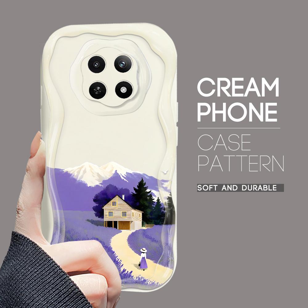 Cartoon Pattern Cream Texture Casing Wavy Edge Soft Silicone Cover Phone Case for OPPO Reno Realme OnePlus Vivo