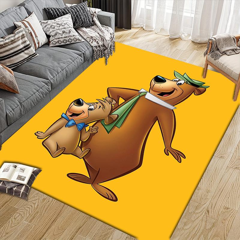 Yogi Bear & Boo Home Sofa Decoration for Living Room & Bedroom, Non‑Slip Play Flannel Floor Mat for Game Room