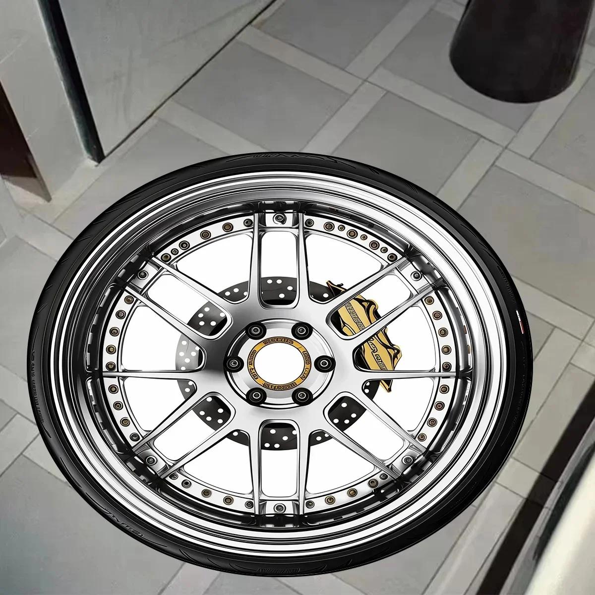 

Инновационный коврик для пола в форме шины, противоскользящий большой круглый ковер для автолюбителей, идеальный коврик для спальни мальчика, домашний декор Diameter 60cm(23in)