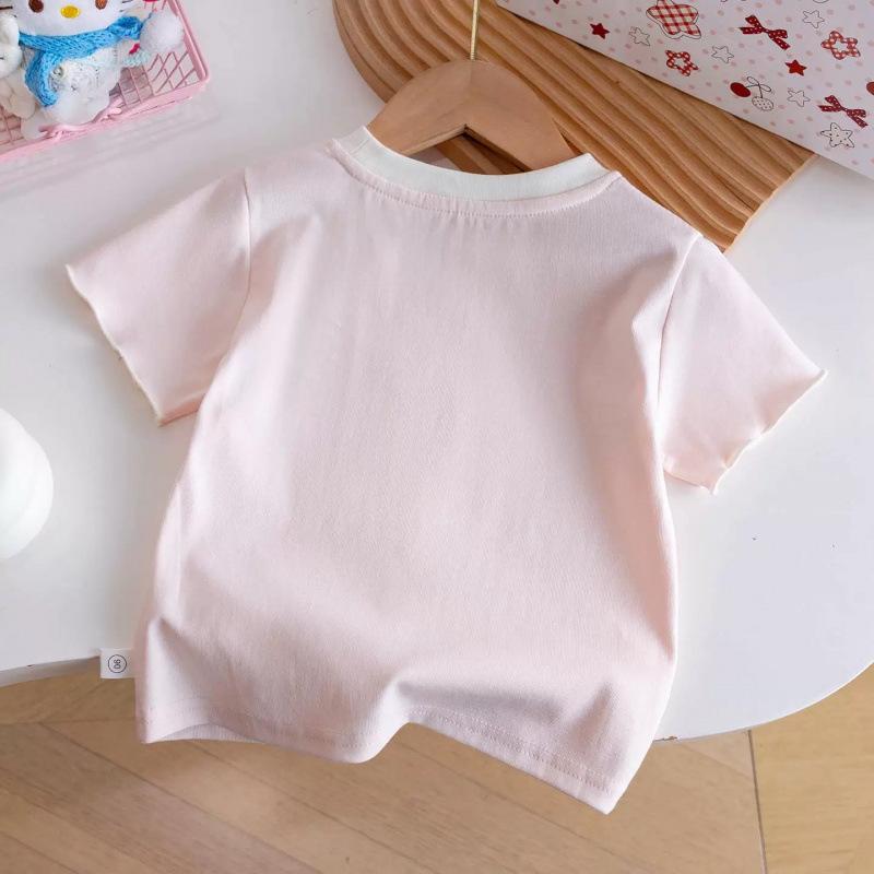 Girls Summer Thin T Shirt Korean Bow Short Sleeve Top Baby Versatile Half Sleeve Tee