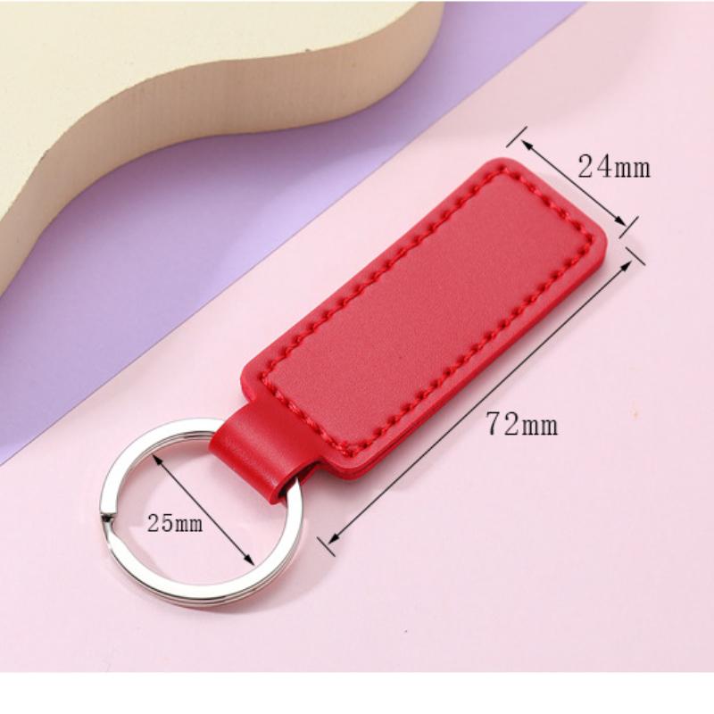 10 Colors Bright PU Leather Keychain Double-sided Car Thread Small Gift Metal Pendant PU Key Chain Simple KeyChains Keyholde