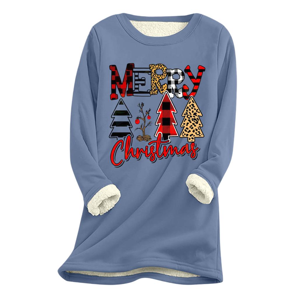 Women's Christmas Print Thick Plush Lambswool Warm Long Top