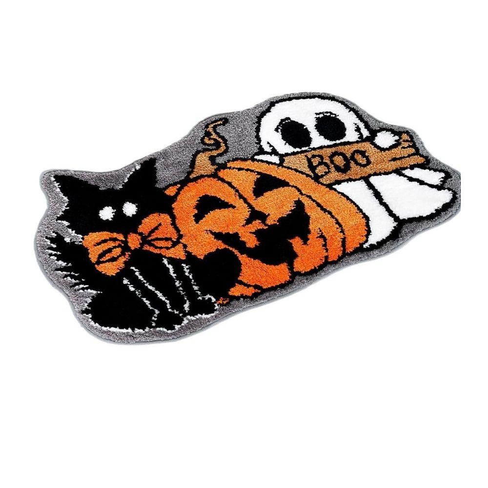 Imitation Cashmere Halloween Door Mat Microfiber Skull Decoration Entrance Door Mat Anti-slip Cartoon Bedside Floor Mat Bedside