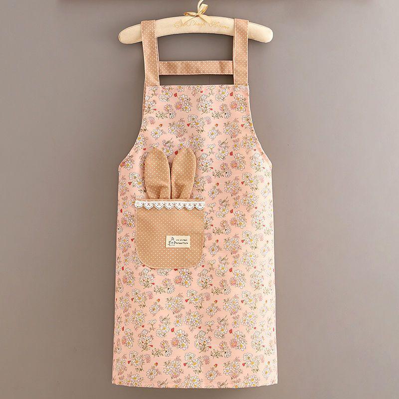 Floral Canvas Kitchen Apron for Women with Pockets and Ruffled Edges