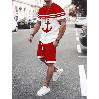 Two Men's Anchor Pattern 3D Printed Summer Suits