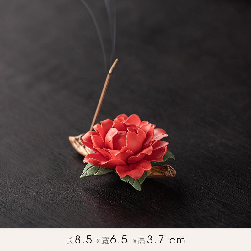 Zen Ceramic Censer Handicrafts Home Ornaments Peonies Incense Burner Flower Incense Stick Holder Home Office Table Decoration