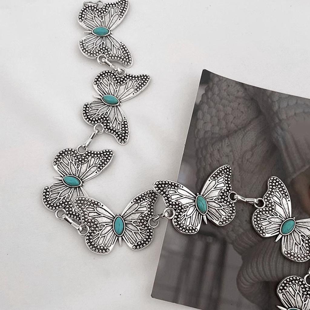 Women Body Chain Vintage Carving Butterfly Turquoise Waist Chain Belt Belly Chain Waistbelt Body Jewelry Accessories