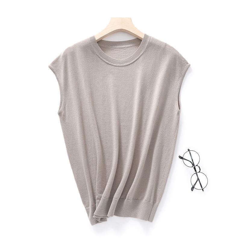 Round Neck Sleeveless Wool Knitted Short-sleeved Spring and Autumn New Loose and Slim Simple Casual Knitted Women's Top