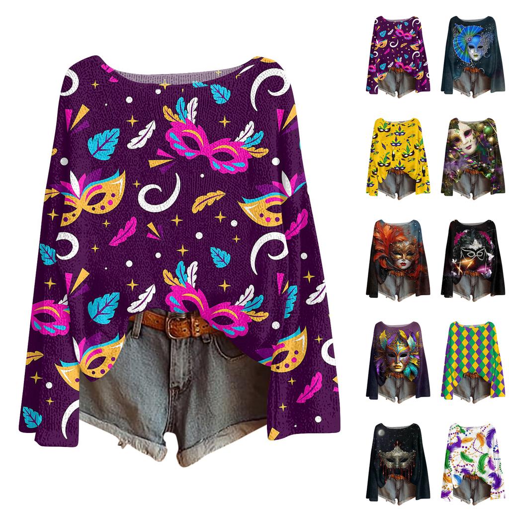 Damenmode Rundhals Langarm Print Lässiger Pullover Sweater Top