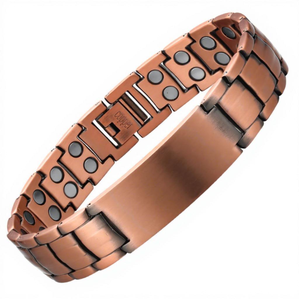 Classic Black Copper Two Tone Magnetic Therapy Bracelet for Men Chain & Link Cross Engraving Energy Magnet Jewelry Anniversary