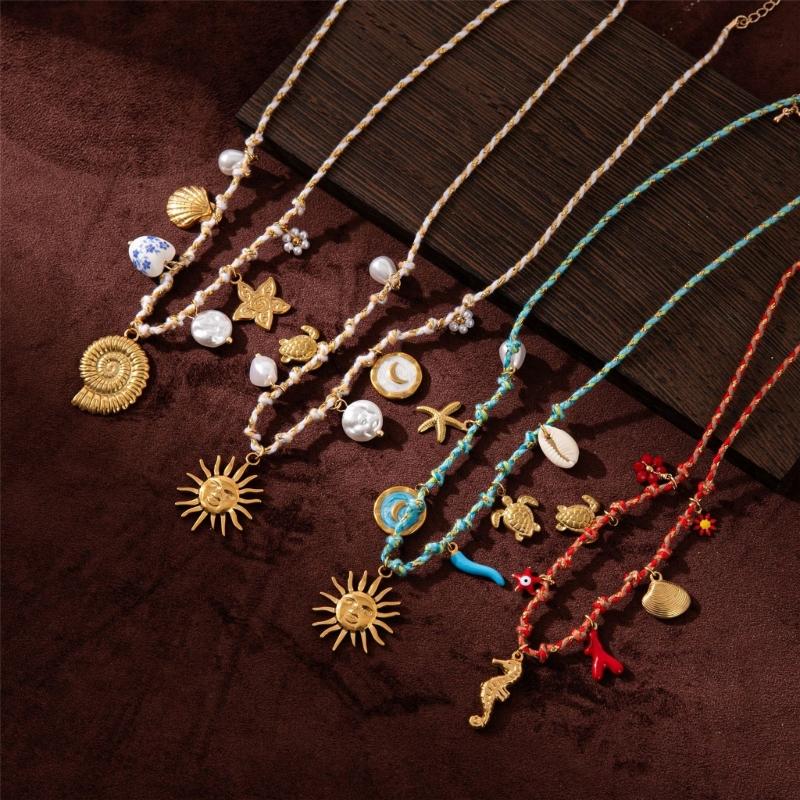 Collana intrecciata Collana corda in acciaio inossidabile Collana con ciondolo a charm Collana regolabile Adatta per l'uso quotidiano