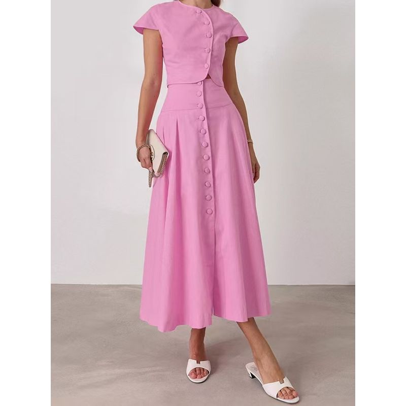 Western Style New Fashion Solid Short sleeve Shirts High Waist Skirt sets Shirt and Skirt Set