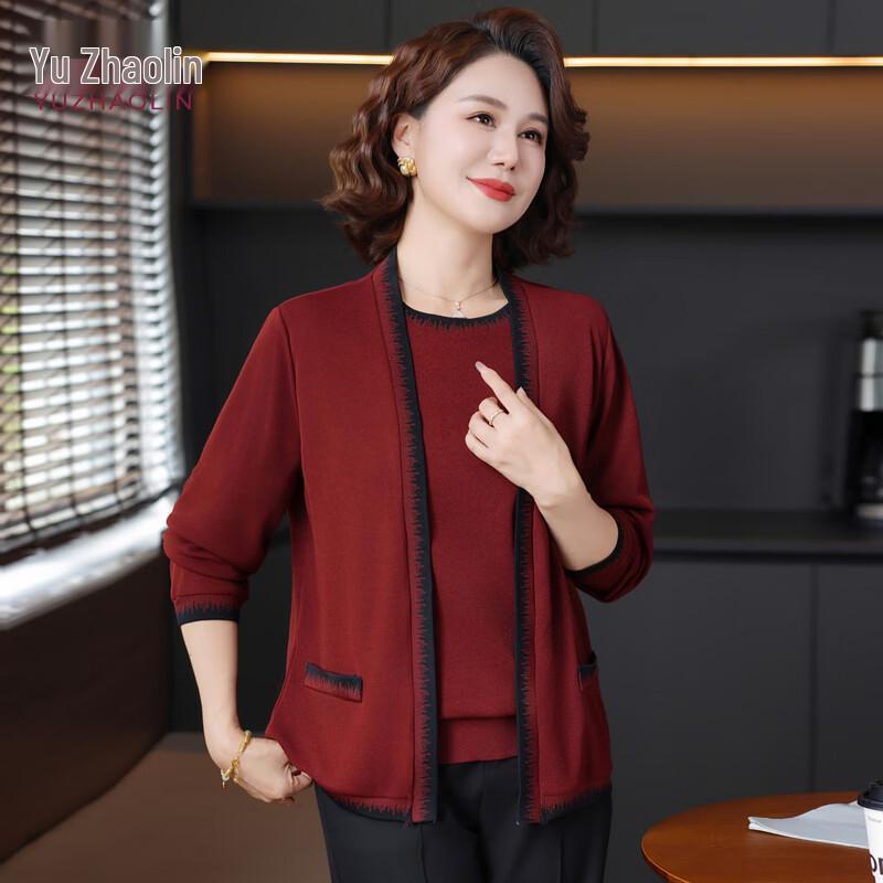YUZHAOLIN Women s Elegant Mid-Aged Knitted Top for Spring/Autumn 2XL
