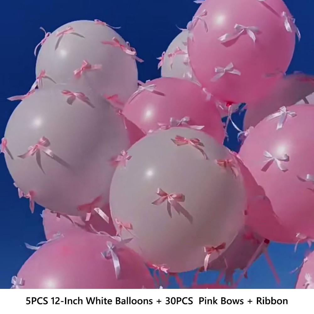 5Pcs Gift 12-inch Bow Balloon Set Pink Ins Bow Proposal Ceremony Floating Balloons Ballet Style Birthday Party Scene Arrangement