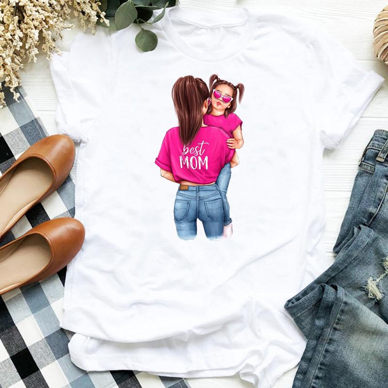 Women's Fashion Tshirt Print Tee Top Happy Time Cartoon Mom Mama Mother 90s Summer Short Sleeve Woman Female Basic T Clothing Graphic T-shirts