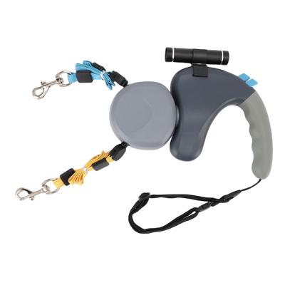 2 Dog Retractable Leash 360 Degrees  Rotation Double Headed Dog Leash with LED Light 3 Meters Grey