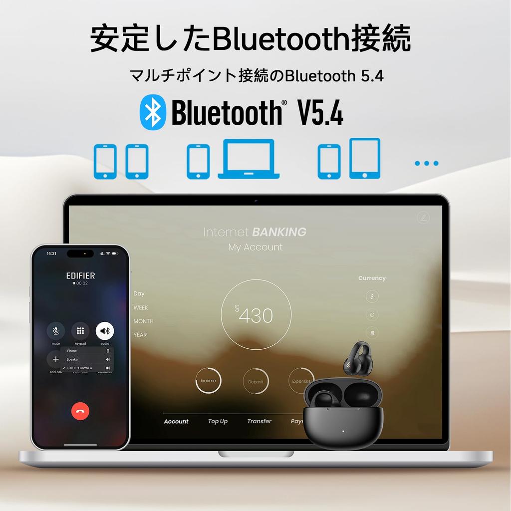 Edifier Comfo C Open-Ear Wireless Headphones Bluetooth 5.4 28-Hour IP56 Waterproof Clear Calls App Connectivity Comfortable Ear Cuff Black