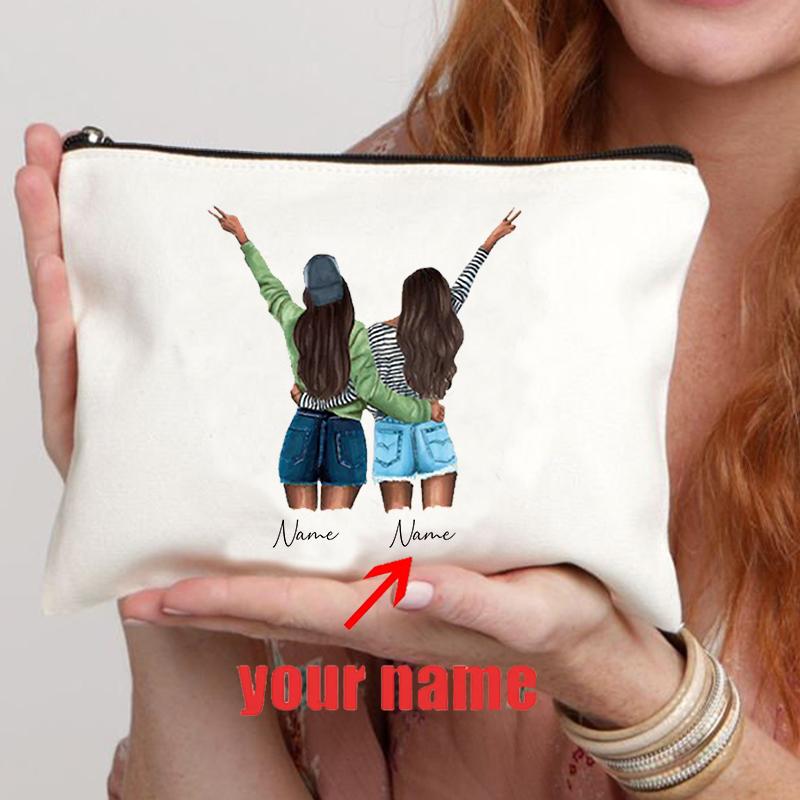 

Friendship Custom Gift Makeup Bag Personalized Name Gift for Friends Bridesmaid BFF Bestie Pencil Case Women Purse Cosmetic Case