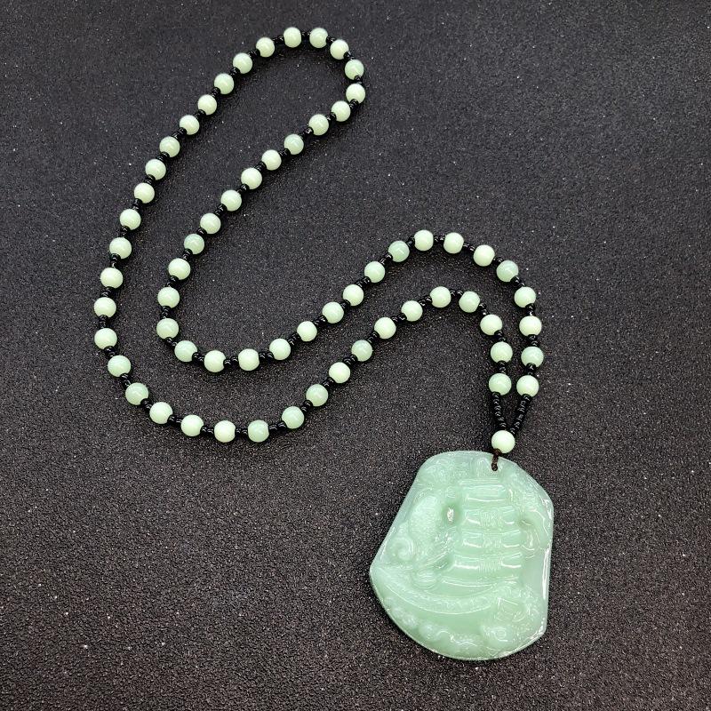 Retro eenvoudige imitatie jade lange ketting heren en dames veelzijdige trui ketting jadeiet kralen ketting hanger met sieraden