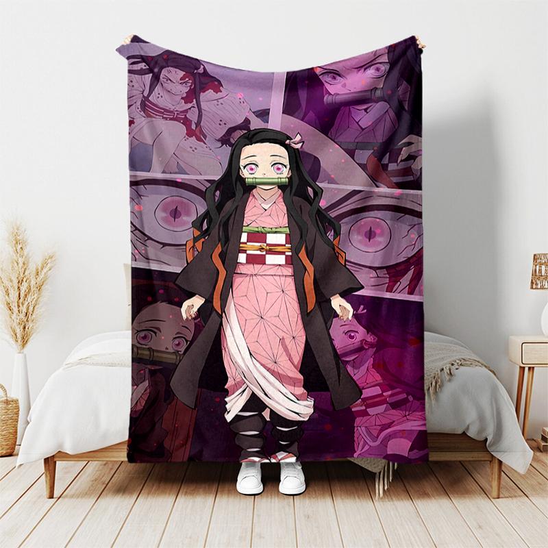 1pc Blanket Demon Slayer characters1 Print Design, Lightweight Blanket for Sofa, Bed- Soft &Warm, Gift for All Seasons like Christmas, Halloween