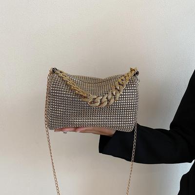 Evening Bag with Rhinestone Design and Detachable Strap
