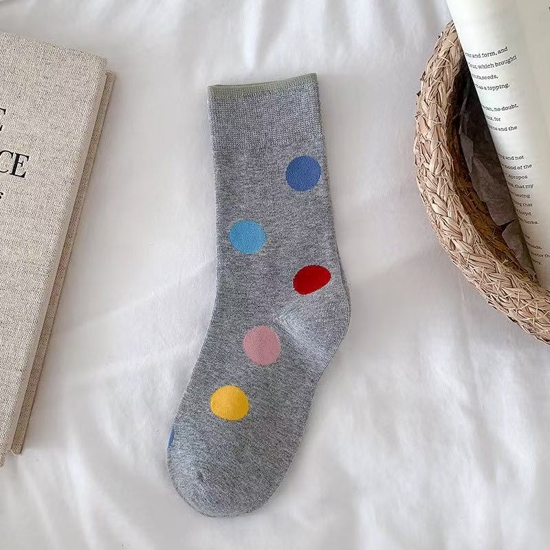 Colorful Polka Dot Color-blocked Socks for Women, Breathable and Comfortable Cotton Socks, Simple and Cute, Versatile, School Style, Pile Pile Socks