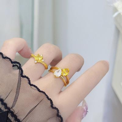 Premium Two-Color Water Drop Zircon Four-Leaf Clover Ring Exquisite Light Luxury Niche Colored Treasure Interwoven Diamond Open Ring Female