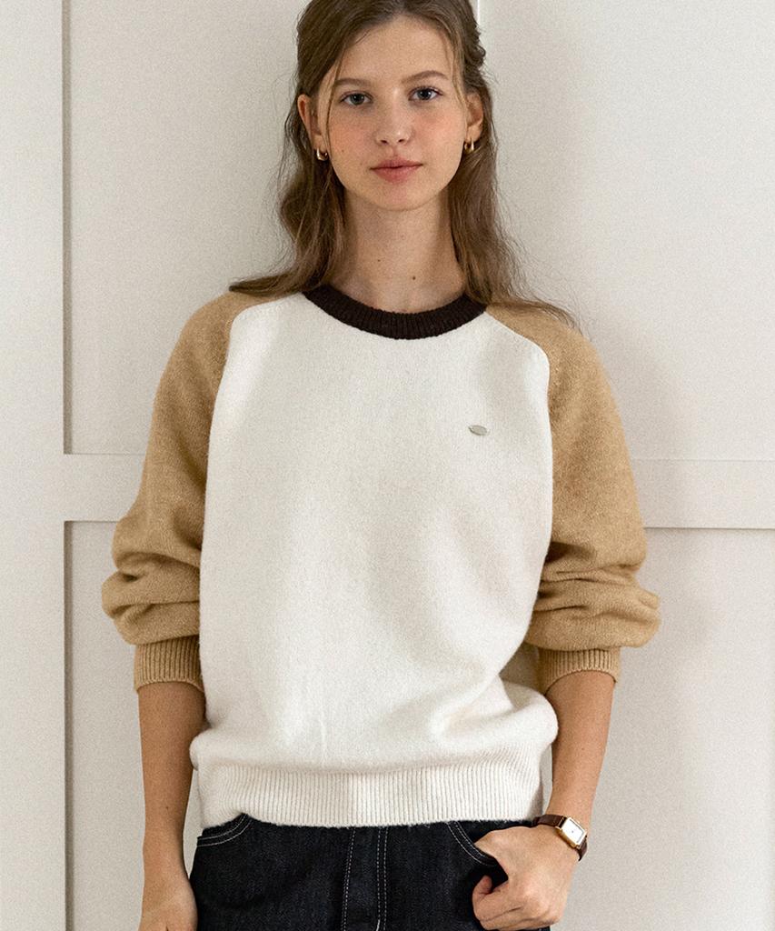 OURHOPE Two-Tone Wool Raglan Knit - Beige