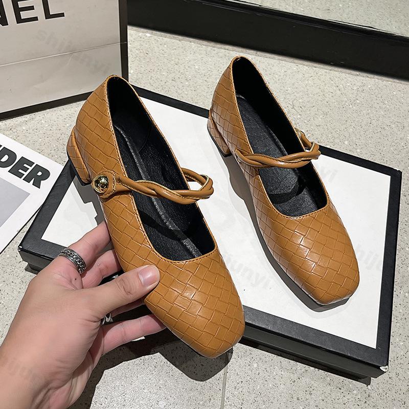 Women Shoes Mary Janes Low Heel Ladies Pumps Fashion Square Toe Shallow Party Single Shoes Spring Autumn Wedding Leather Shoe