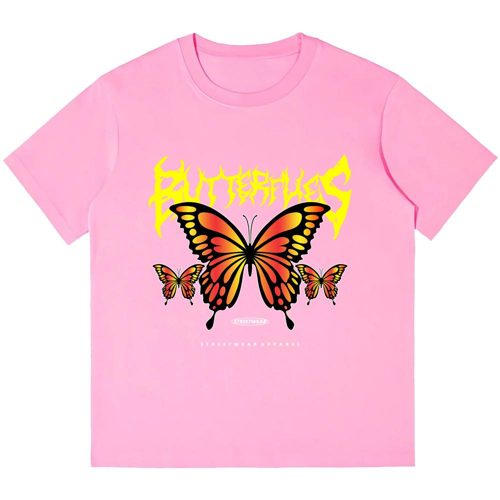 

230GSM Тяжелые хлопковые мужские футболки с принтом бабочки в стиле ретро, ​​панк-футболка Harajuku, повседневные уличные футболки