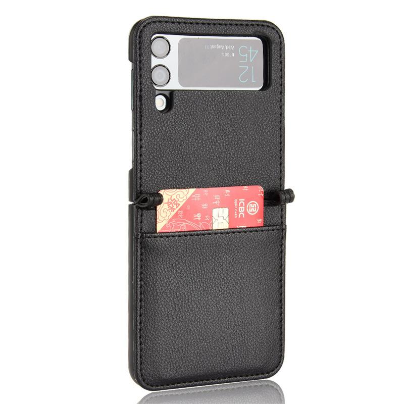 Applicable To Samsung Z Flip4 Folding Screen Mobile Phone Case Card Wallet ZFlip3 Mobile Phone Leather Case One-piece Lychee Pattern