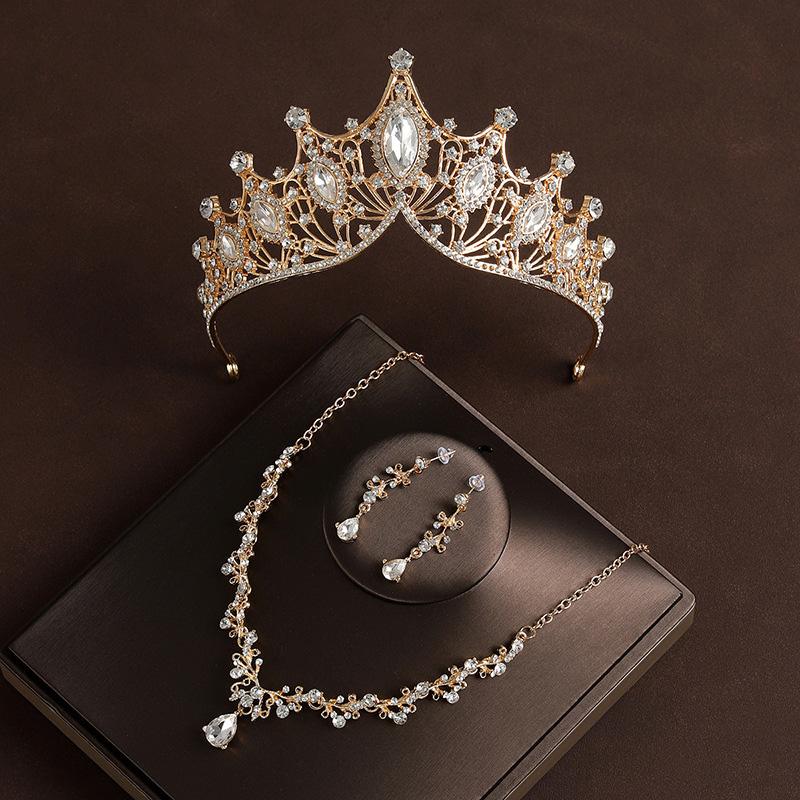 3Stk/Set Kristallkrone Barock Schmuckset Haarkleid Accessoires Halskette Ohrring Geburtstag Hochzeit Strass Frauen Mädchen