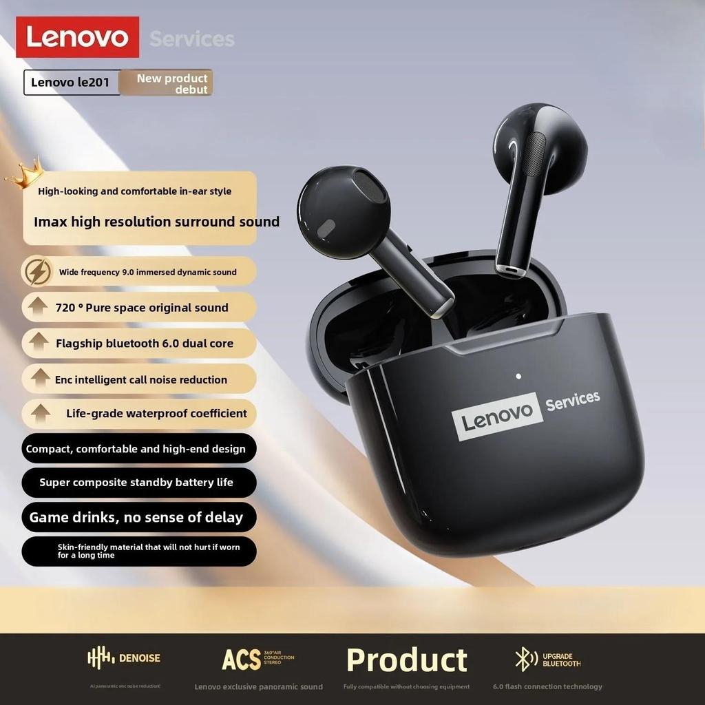 Original Lenovo LE201 Wireless Headphones Bluetooth 6.0 Earbuds ENC Call Noise Cancellation Ultra Long Latency Surround Sound Earphones