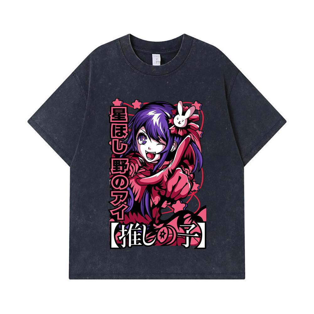 275 GSM Washed T-shirts 100% Cotton Oshi no Ko V2 Print Unisex Heavy Cotton T Shirt