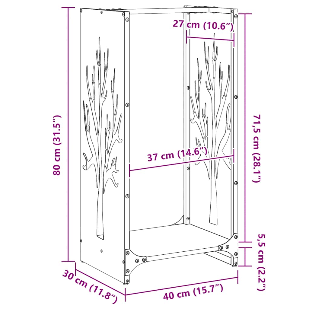 Firewood Rack Black 40 x 30 x 80 cm Cold Rolled Steel
