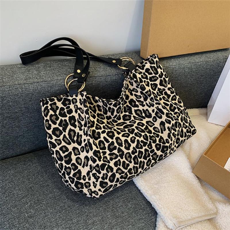 Stylish Leopard Print Fabric Handbags for Women Shoulder Bag Large Capacity Tote Bag with Lining Zipper Pocket Daily Collocati