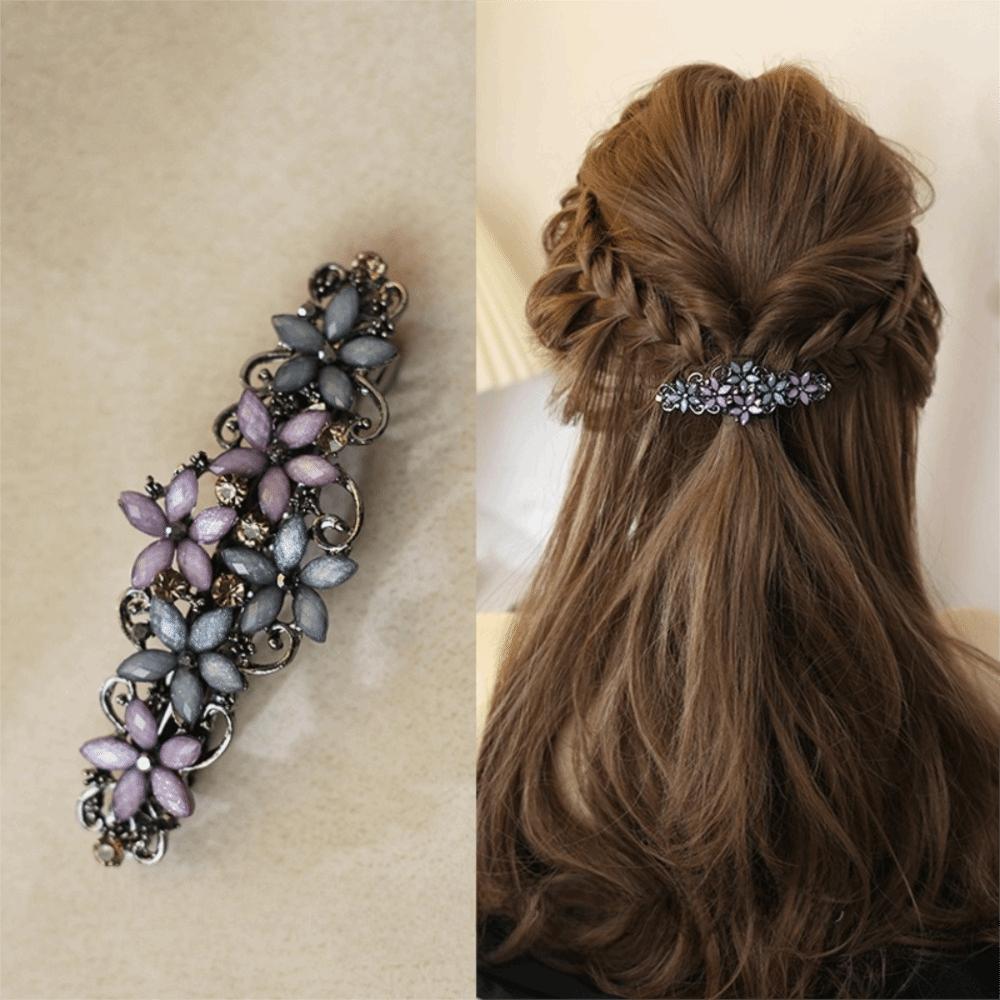 Simple Retro Rhinestone Hair Clip Elegant Headwear Spring Clip Hairpin Back-of-Head Hair Clip Women
