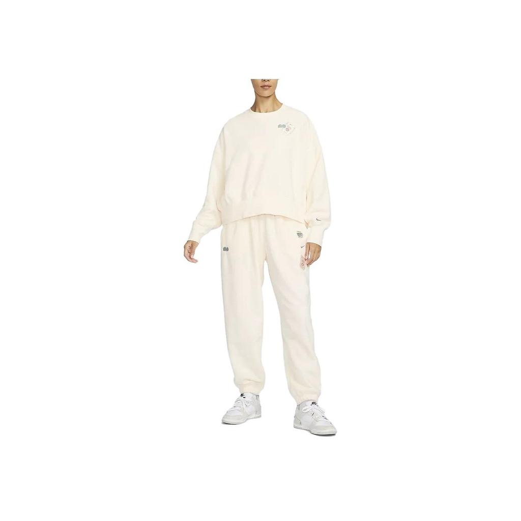Nike X Naomi Osaka Gesticktes Logo Rundhals Fleece Sweatshirt Damen Tops Blass-Elfenbein FD5505-110