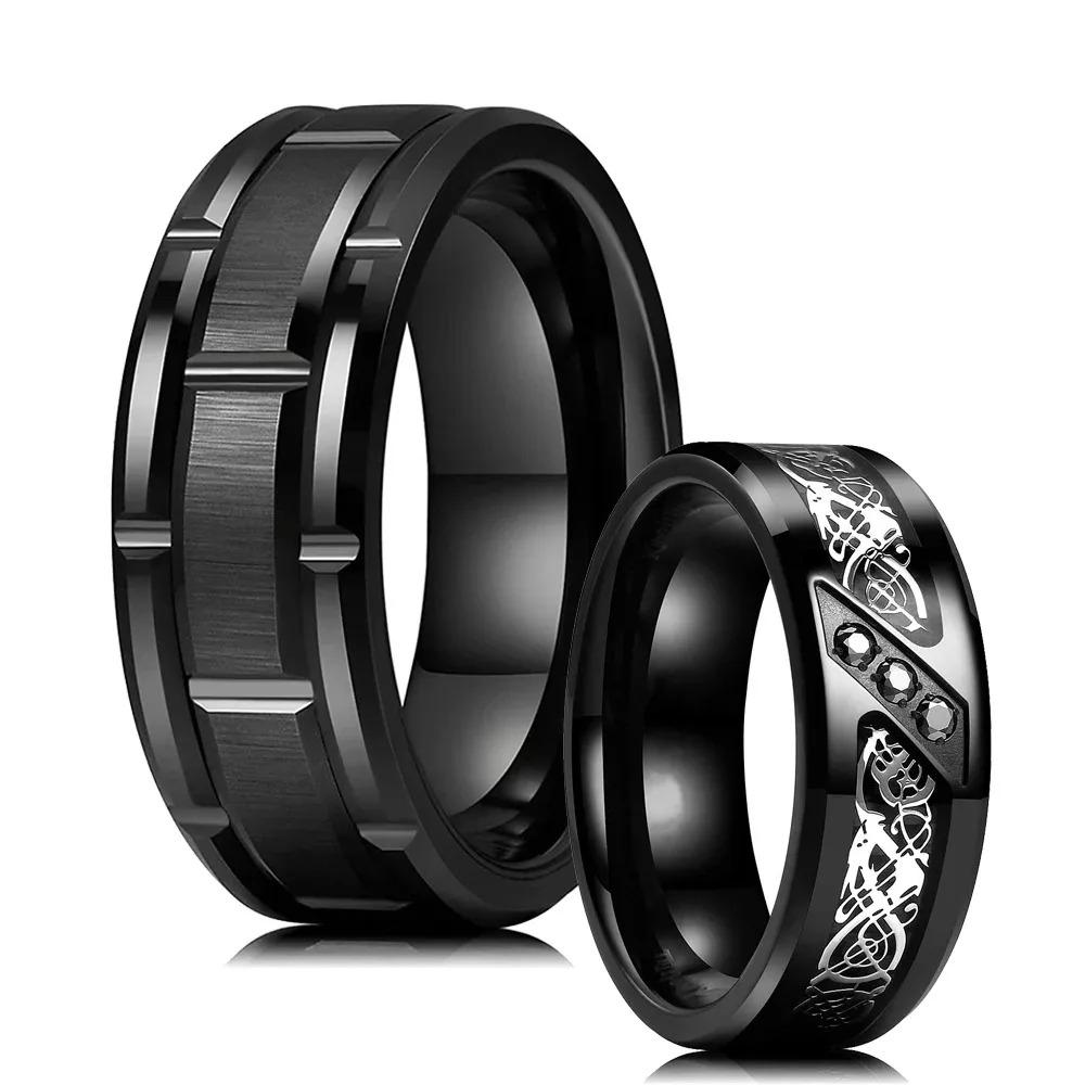 Mode 8mm Schwarze Wolfram Hochzeitsringe Keltischer Drache Eingelegter Blauer Zirkon Edelstahlringe für Männer Schwarzer Kohlefaserring