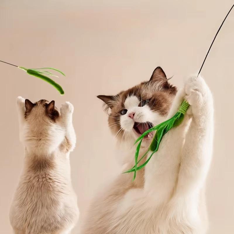 Cat Interactive Toy Tail Grass Cats Sage Feather Toy Long Pole Kitten Teasing Stick Bite Resistant Sound Toy Cat Supplies