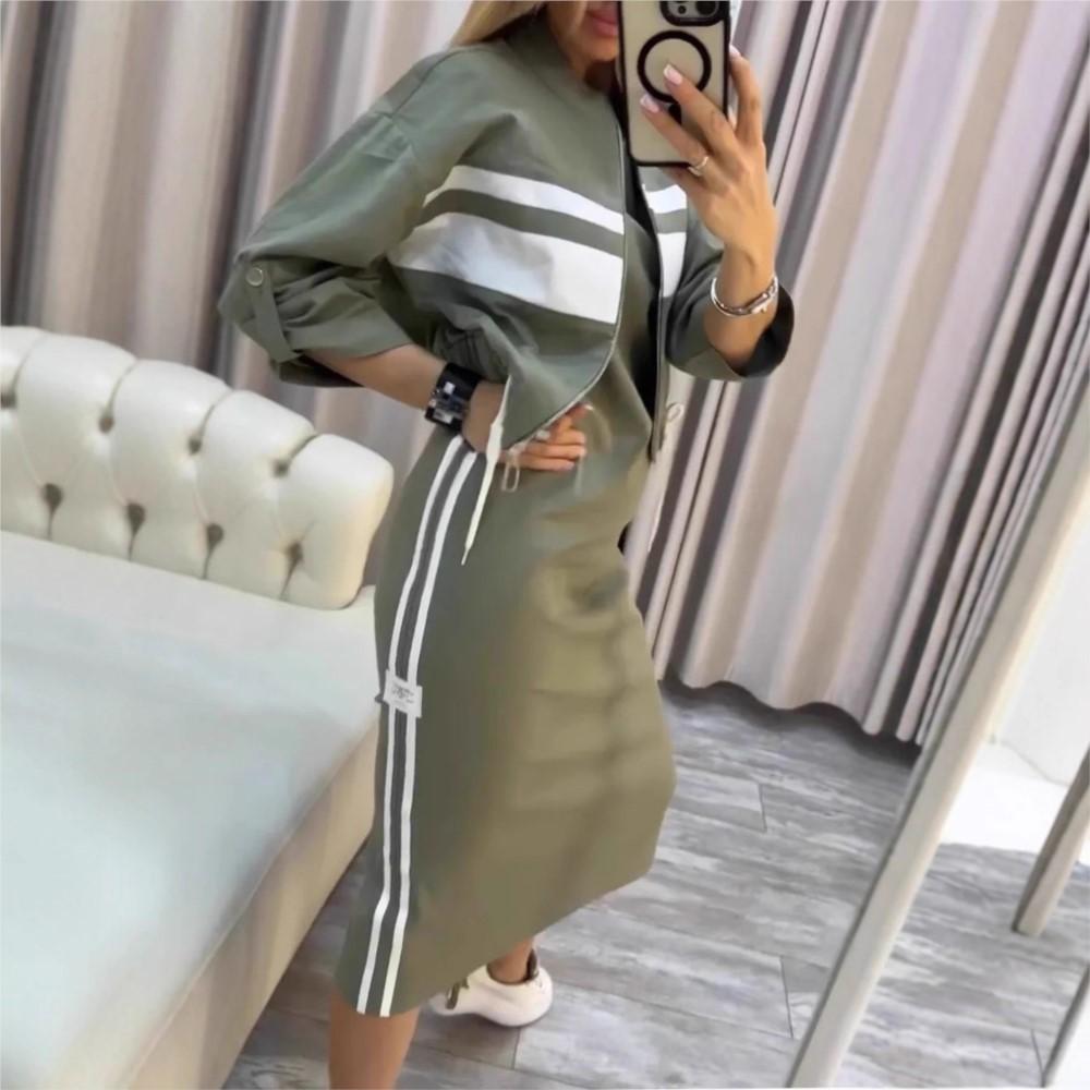 Abito Felpa da Donna a Blocchi di Colore con Strisce Bianche che Copre i Fianchi Set da 2 Pezzi Giacca con Zip Casual da Donna Completo Abito