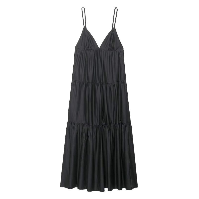 

European American Women s Clothing Summer Fashionable Backless Splicing V-neck Suspender Dress L чорний