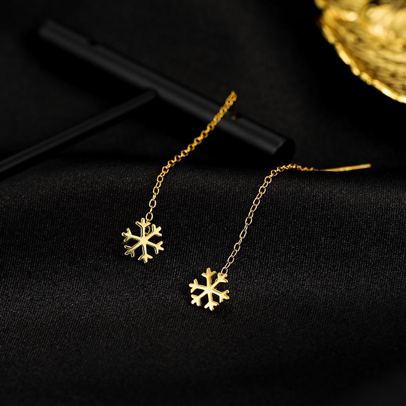 Banyan Tree S925 Silver Snowflake Tassel Earrings for Women – Korean Style