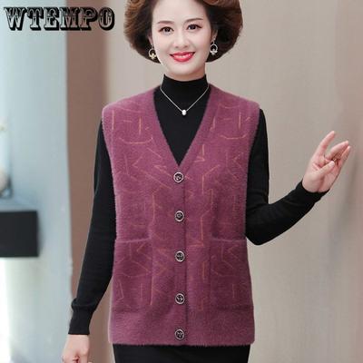 Knitted Vest Autumn/winter Vest Jacket Women Middle-aged and Elderly Mothers Thick Sweater Vest