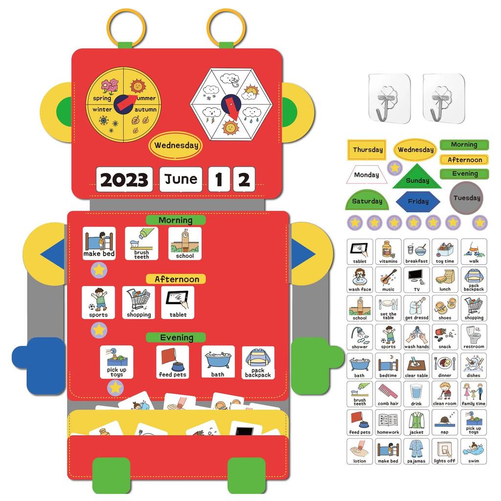My Robot Daily Calendar,Montessori Felt Story Board,Toddler Early Daily Activities Learning Table for Preschool Classroom