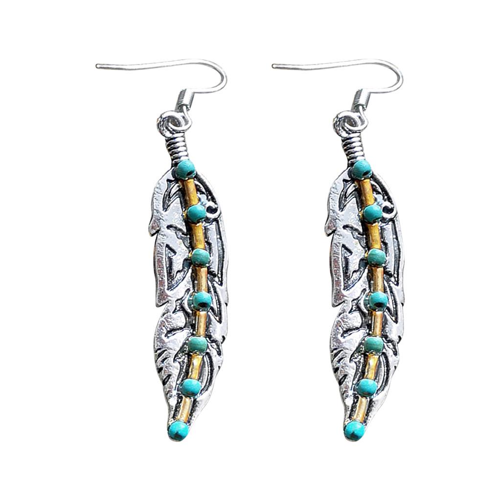 Vintage Boho Turquoise Gemstone Drop Dangle Hooks Earrings Wedding Engagement