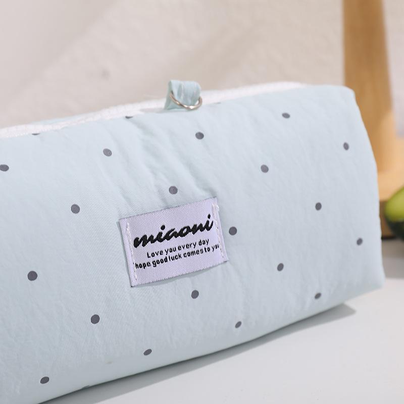 1Pcs  Korean Polka Dot Solid Color Pencil Case Student Stationery Large Capacity Storage Pen Bag Cute Girl Makeup Bag