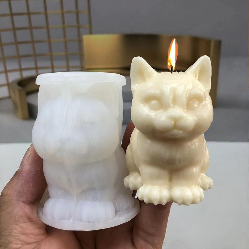 Cartoon Kitten Silicone Candle Mould Cute Cat DIY Soap Resin Plaster Making Tool Animal Chocolate Cake Ice Mold Home Decor Gifts